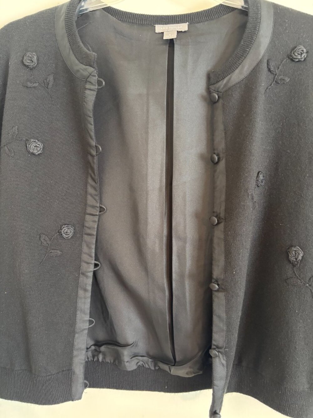 Ann Taylor Black Embroidered Floral Button-Front Jacket - Picture 7 of 7